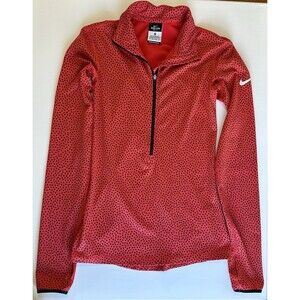 Nike Pro Dri Fit 1/4 Zip Pullover Red Polka Dot Athletic Top XS